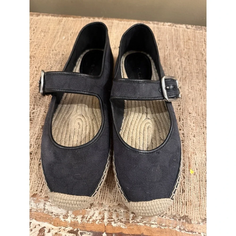 COACH‎ Courtney Mary Jane Black Espadrille Flats 8.5 In Signature Canvas